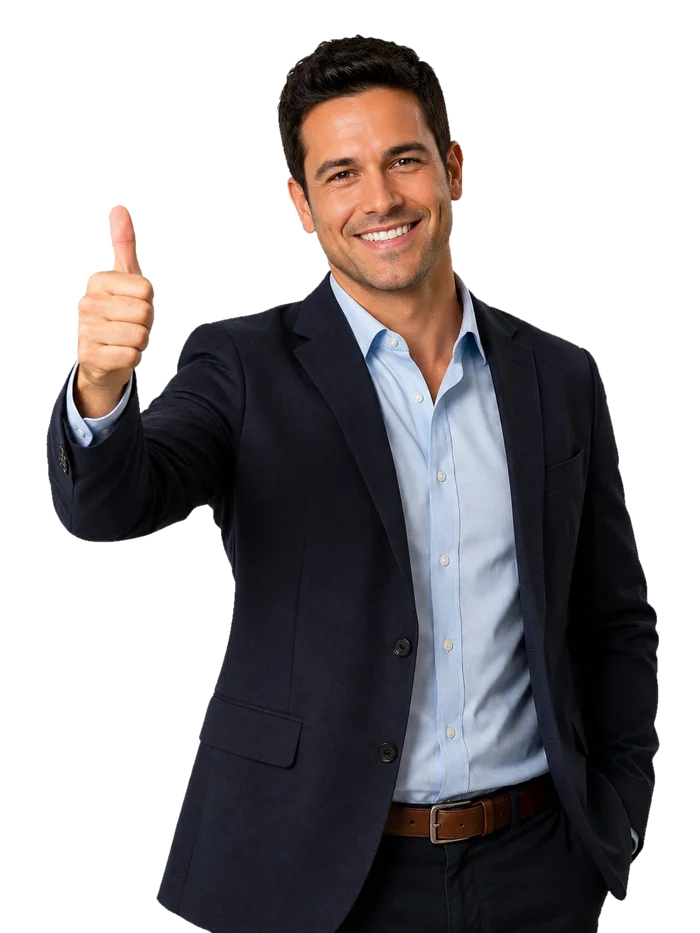 Smiling FreedInsure insurance advisor giving a thumbs up
